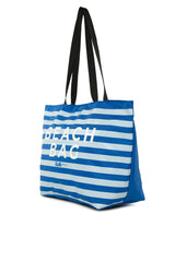 Mavi Çizgili Beach Bag Baskılı Plaj Çantası