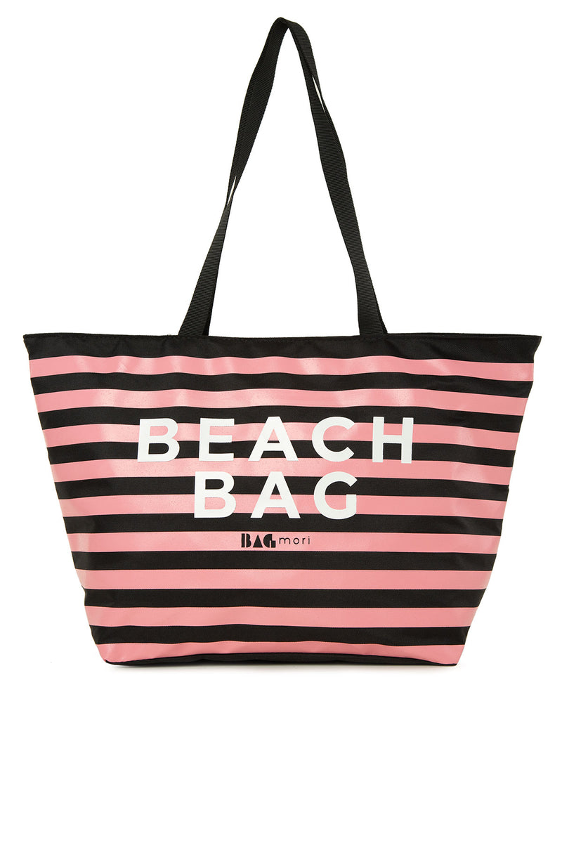 Siyah Çizgili Beach Bag Baskılı Plaj Çantası