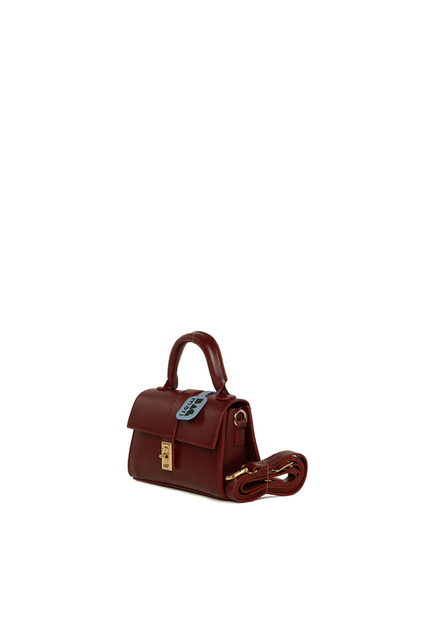 Bordo Kilit Detaylı Mini Askılı Çanta