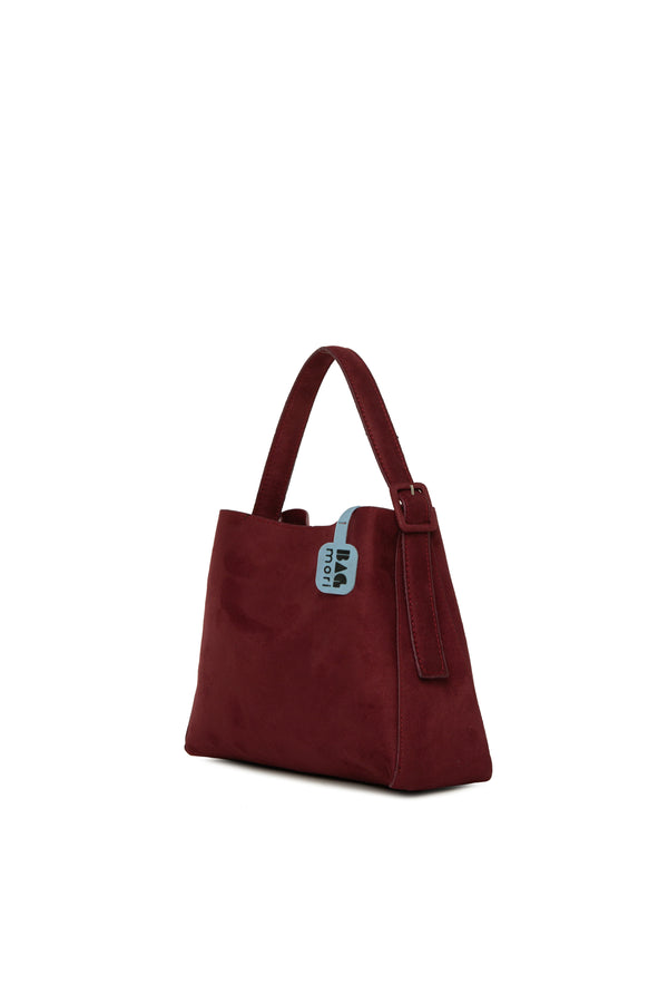 Bordo Mini Kemerli Süet Çanta