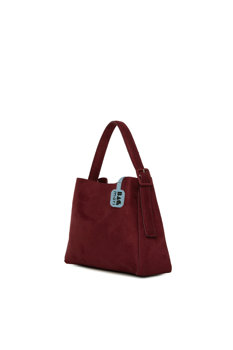 Bordo Mini Kemerli Süet Çanta