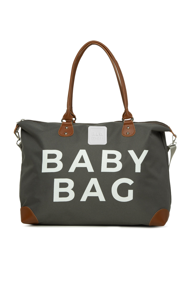 Gri Baby Bag Baskılı Garnili Anne Bebek Çantası
