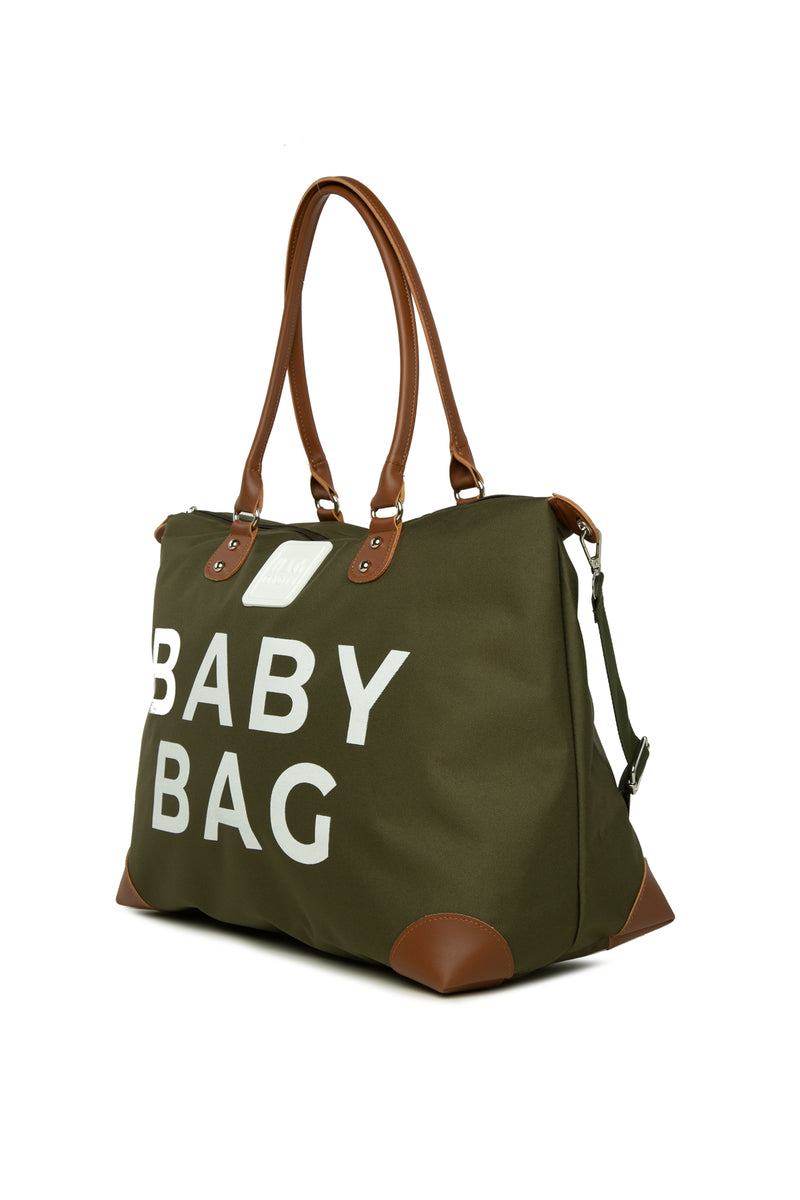 Haki Baby Bag Baskılı Garnili Anne Bebek Çantası