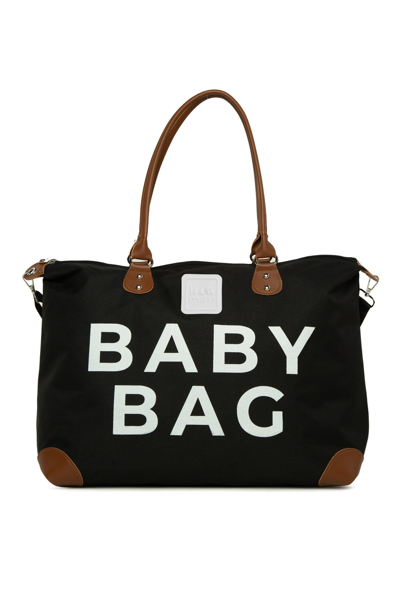 Siyah Baby Bag Baskılı Garnili Anne Bebek Çantası