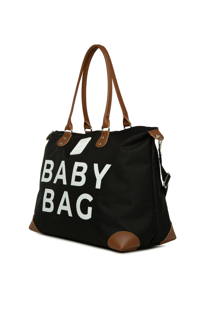 Siyah Baby Bag Baskılı Garnili Anne Bebek Çantası