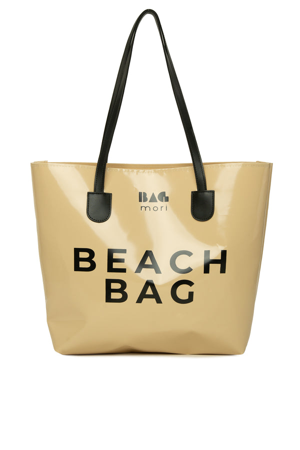 Krem Beach Bag Baskılı Plaj Çantası
