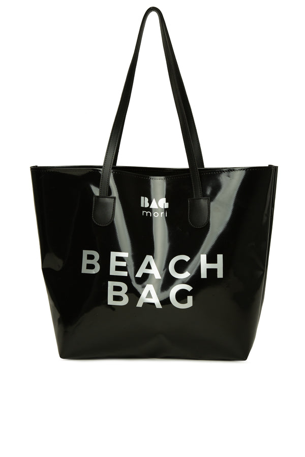 Siyah Beach Bag Baskılı Plaj Çantası