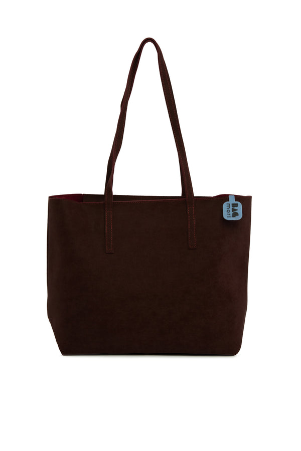 Bordo İnce Askılı Fermuarlı Nubuk Tote Çanta