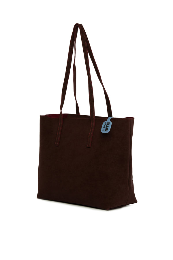 Bordo İnce Askılı Fermuarlı Nubuk Tote Çanta