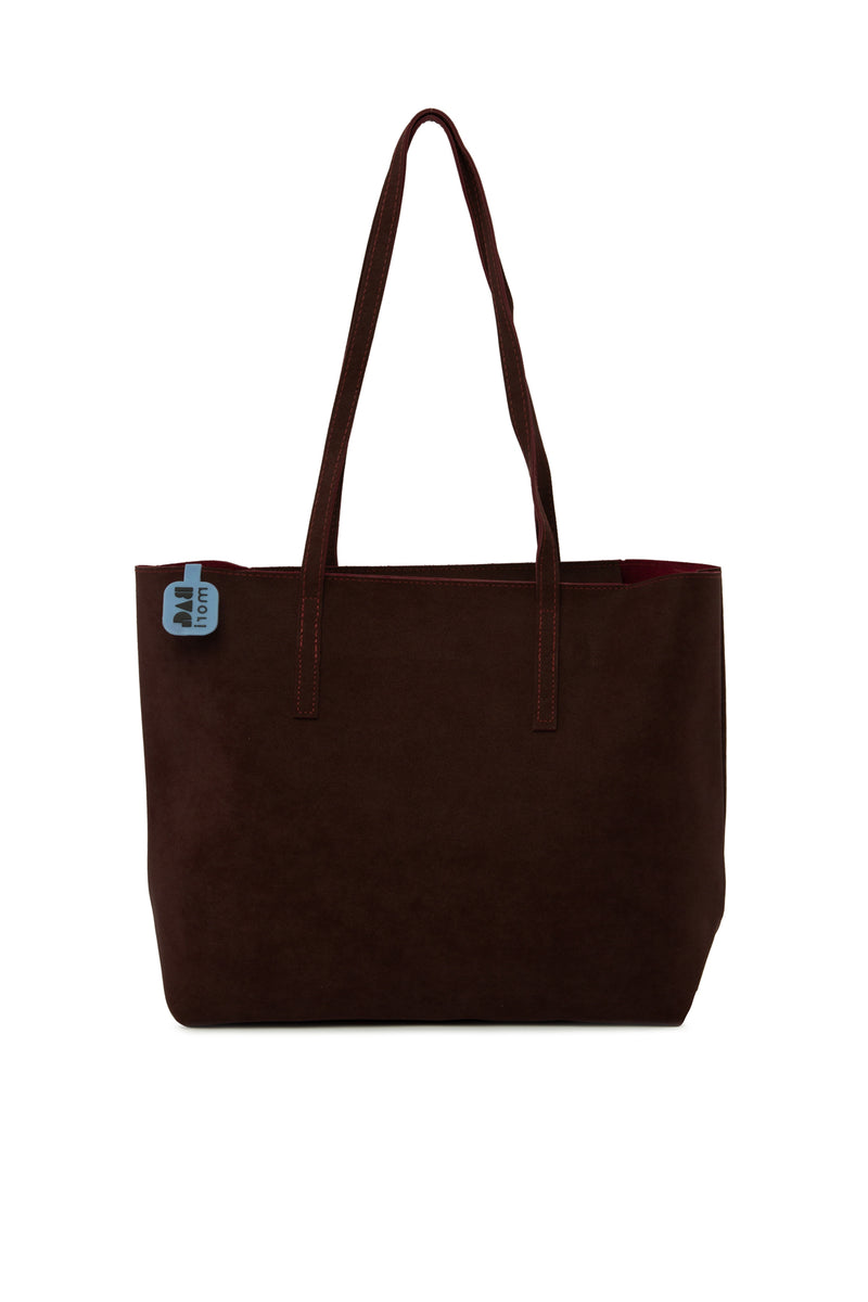 Bordo İnce Askılı Fermuarlı Nubuk Tote Çanta