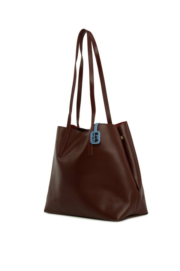 Bordo Yandan Çıtçıtlı İnce Askılı Tote Çanta