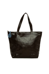 Kahverengi Trok Detaylı Kırışık Deri Büyük Tote Çanta