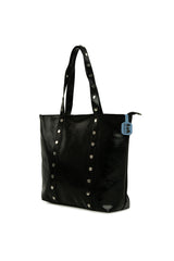 Siyah Trok Detaylı Kırışık Deri Büyük Tote Çanta