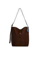 Kahverengi Şişe Dipli Kemer Detaylı Süet Çanta