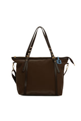 Kahverengi Kemer Detaylı Saten Tote Çanta