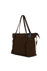 Kahverengi Kemer Detaylı Saten Tote Çanta