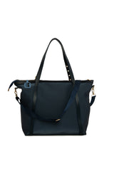 Lacivert Kemer Detaylı Saten Tote Çanta