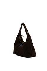 Kahverengi Hakiki Süet Deri Mini Salaş Omuz Çantası