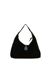 Siyah Hakiki Süet Deri Mini Salaş Omuz Çantası