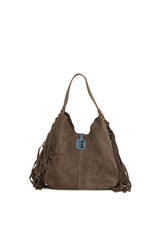 Vizon Hakiki Süet Deri Püsküllü Mini Salaş Çanta