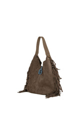 Vizon Hakiki Süet Deri Püsküllü Mini Salaş Çanta