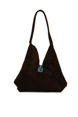 Kahverengi Hakiki Süet Deri Tokalı Püsküllü Büyük Salaş Çanta