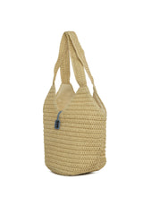 Krem Oval Kova Hasır Tote Çanta