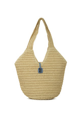 Krem Oval Kova Hasır Tote Çanta