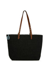 Siyah Kemer Detaylı Tote Hasır Çanta