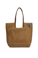 Vizon Deri Askılı Büyük Örgülü Hasır Büyük Çanta