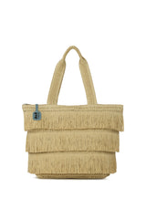 Krem Sıralı Püsküllü Tote Hasır Çanta