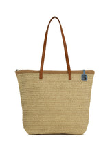 Taba Deri Askılı Tote Hasır Çanta