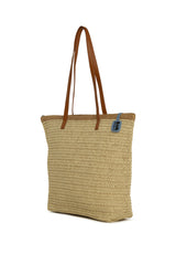 Taba Deri Askılı Tote Hasır Çanta