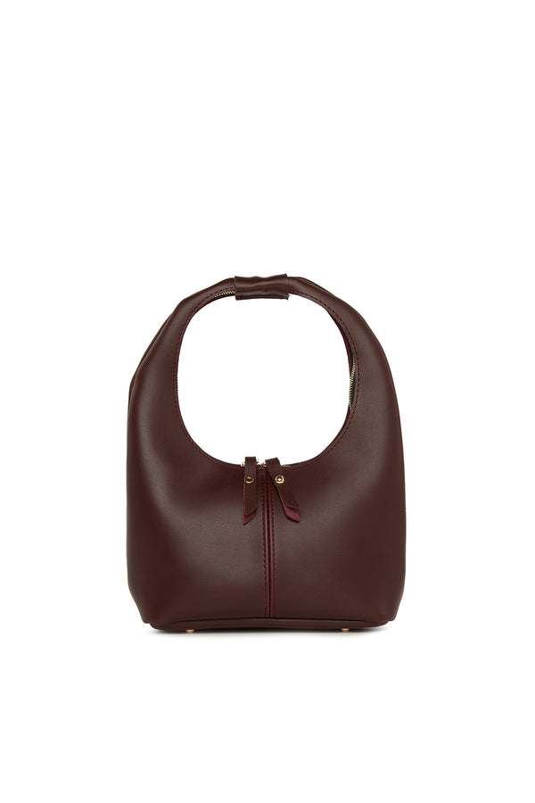 Bordo Fermuarlı Oval Omuz Çantası