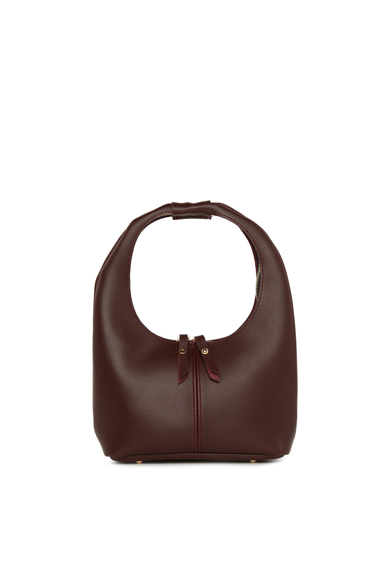 Bordo Fermuarlı Oval Omuz Çantası