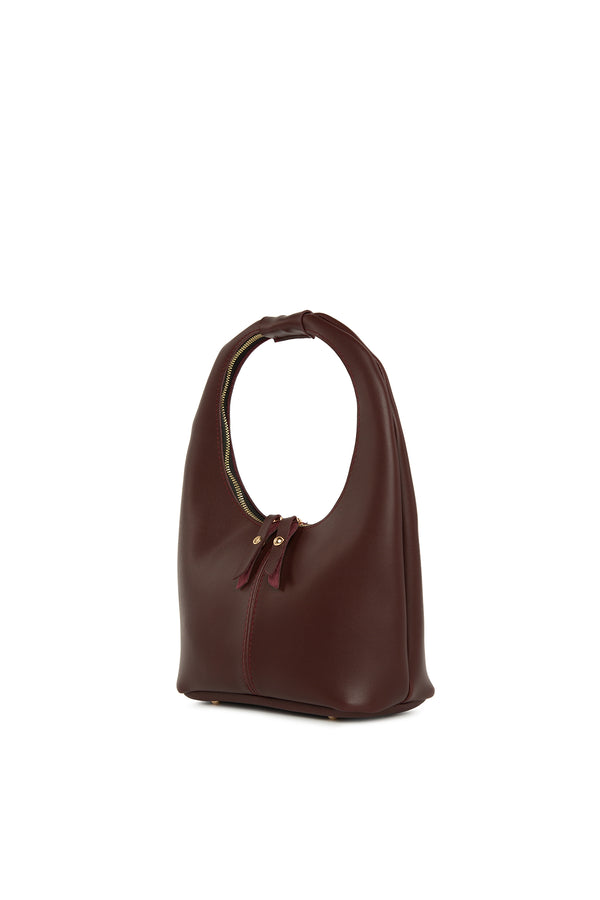 Bordo Fermuarlı Oval Omuz Çantası