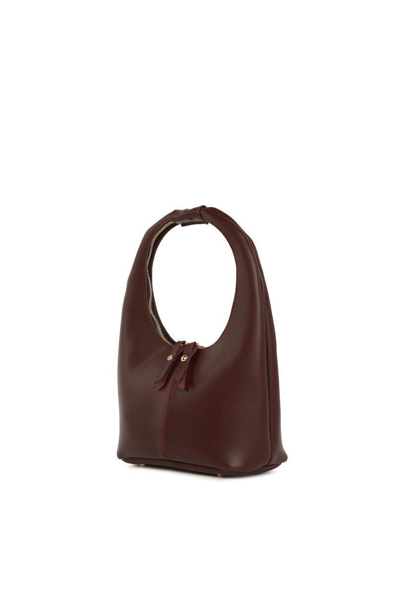 Bordo Fermuarlı Oval Omuz Çantası