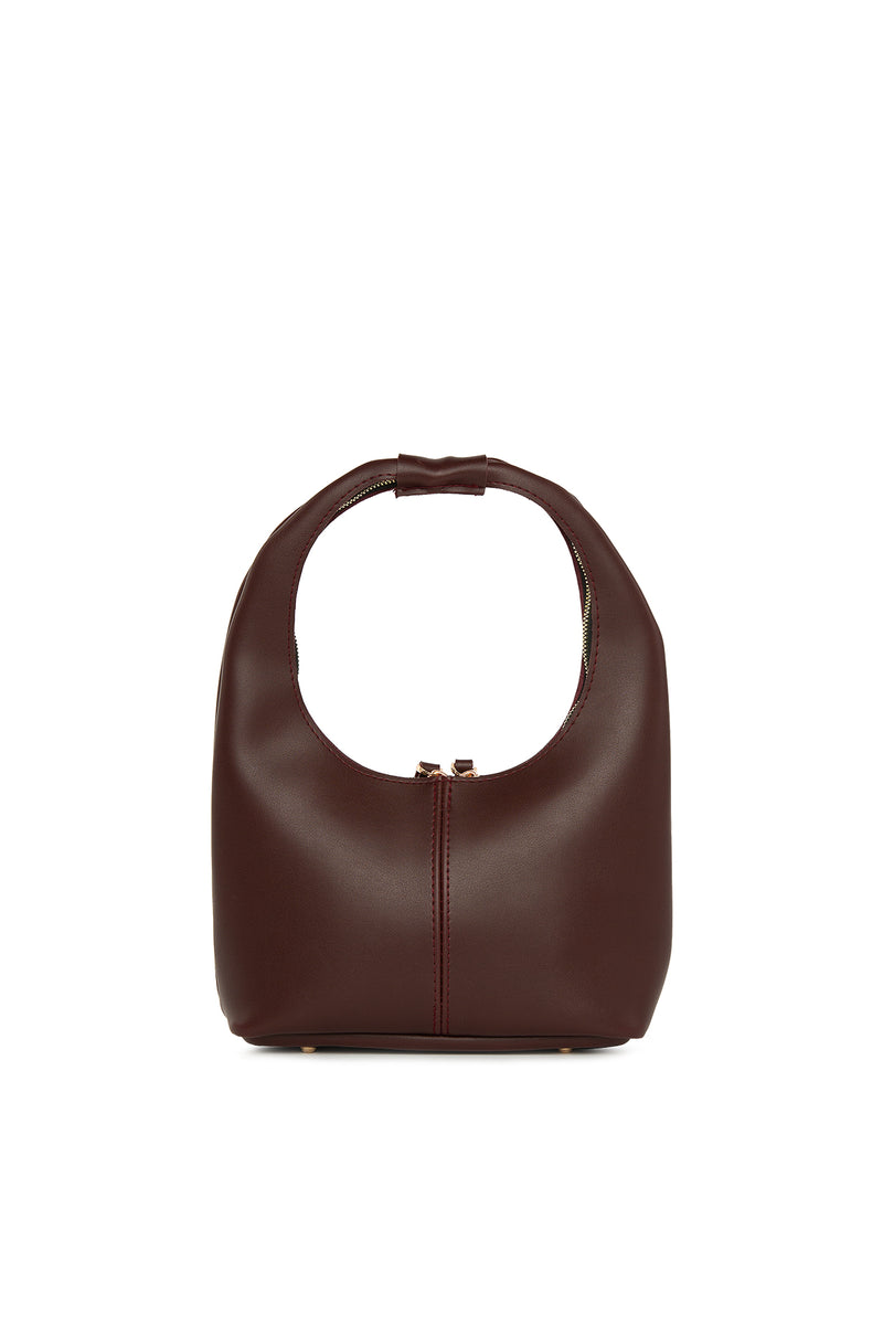 Bordo Fermuarlı Oval Omuz Çantası