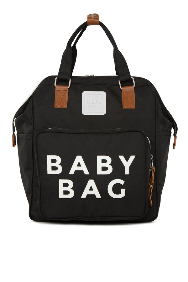 Siyah Baby Bag Baskılı Cepli Anne Bebek Bakım Sırt Çanta