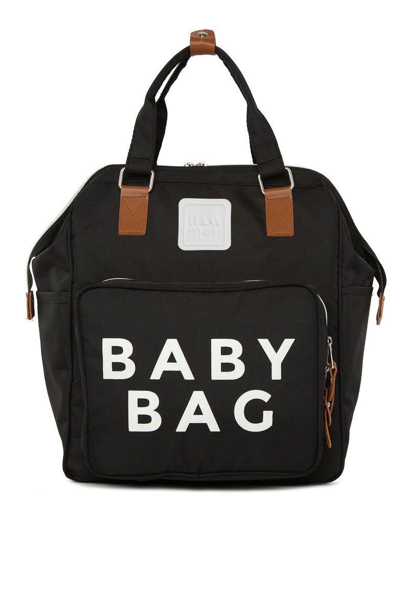 Siyah Baby Bag Baskılı Cepli Anne Bebek Bakım Sırt Çanta