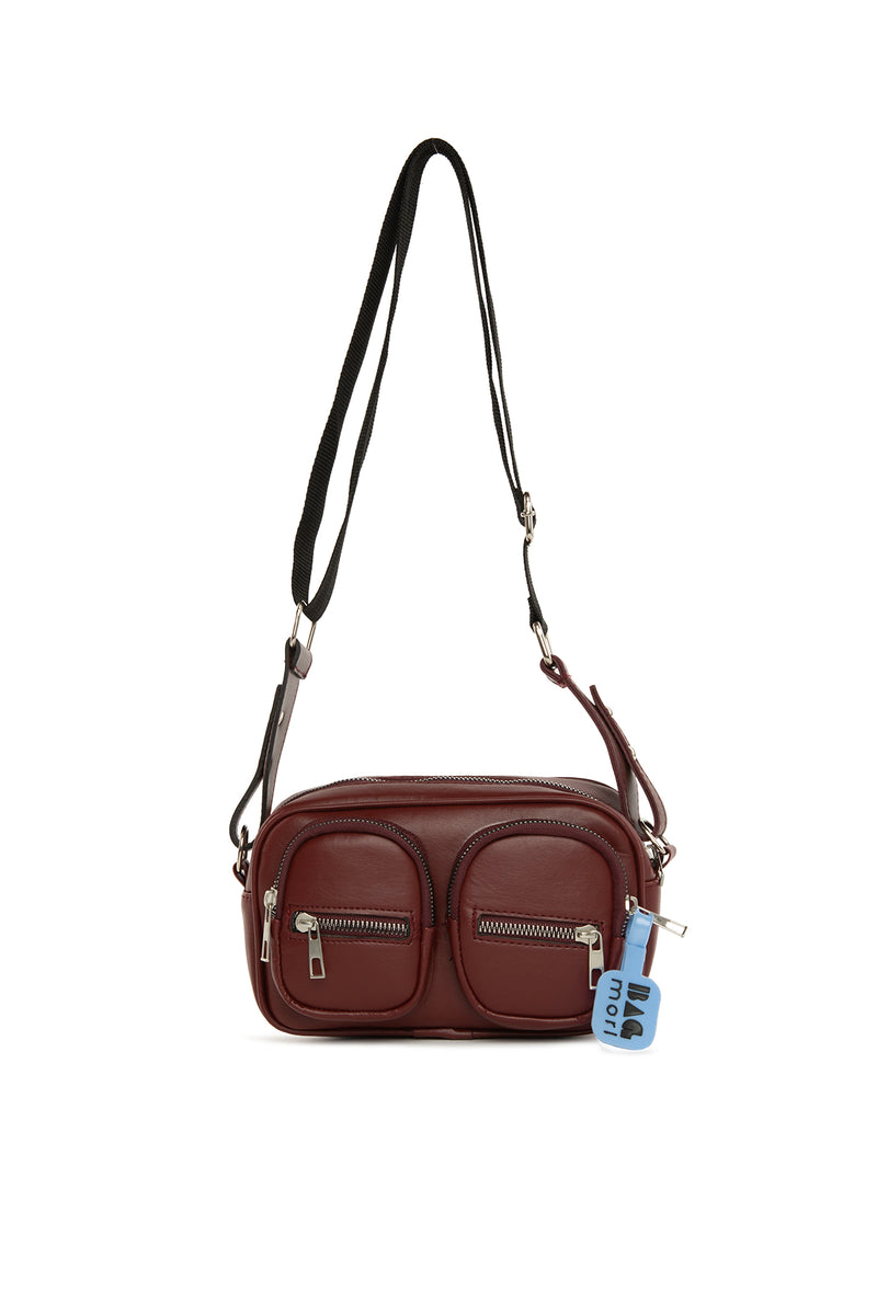 Bordo Çift Cepli Mini Oval Çanta