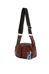 Bordo Çift Cepli Mini Oval Çanta
