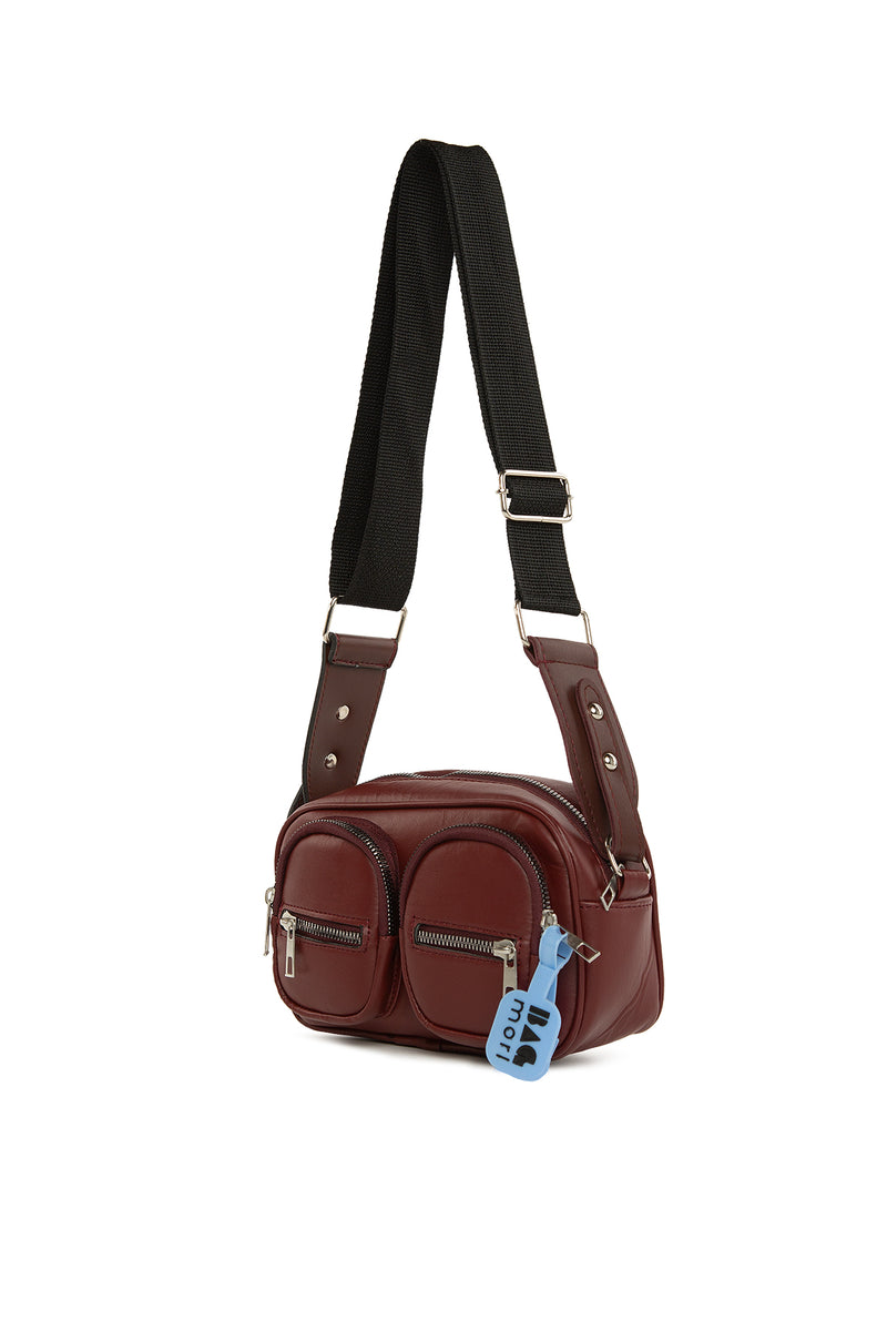 Bordo Çift Cepli Mini Oval Çanta