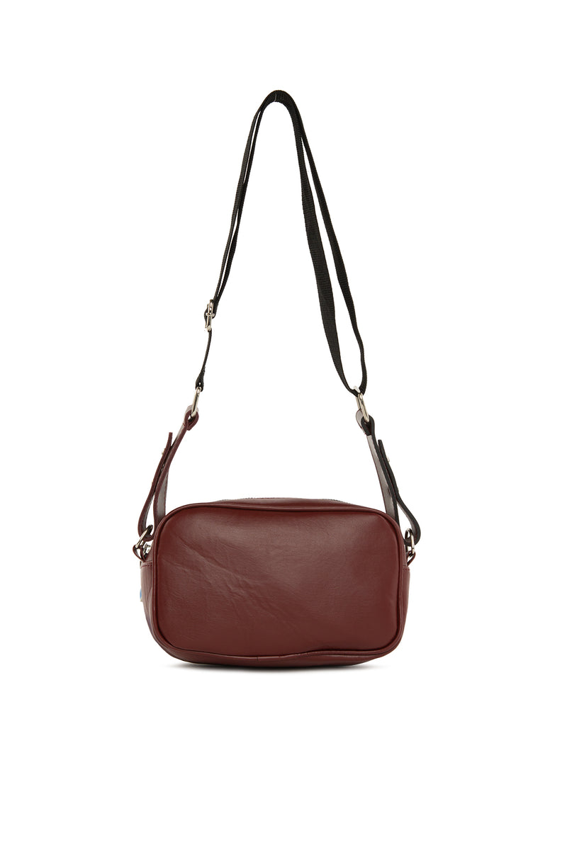Bordo Çift Cepli Mini Oval Çanta