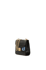 Kroko Siyah Mini Kapaklı Kilitli Çanta