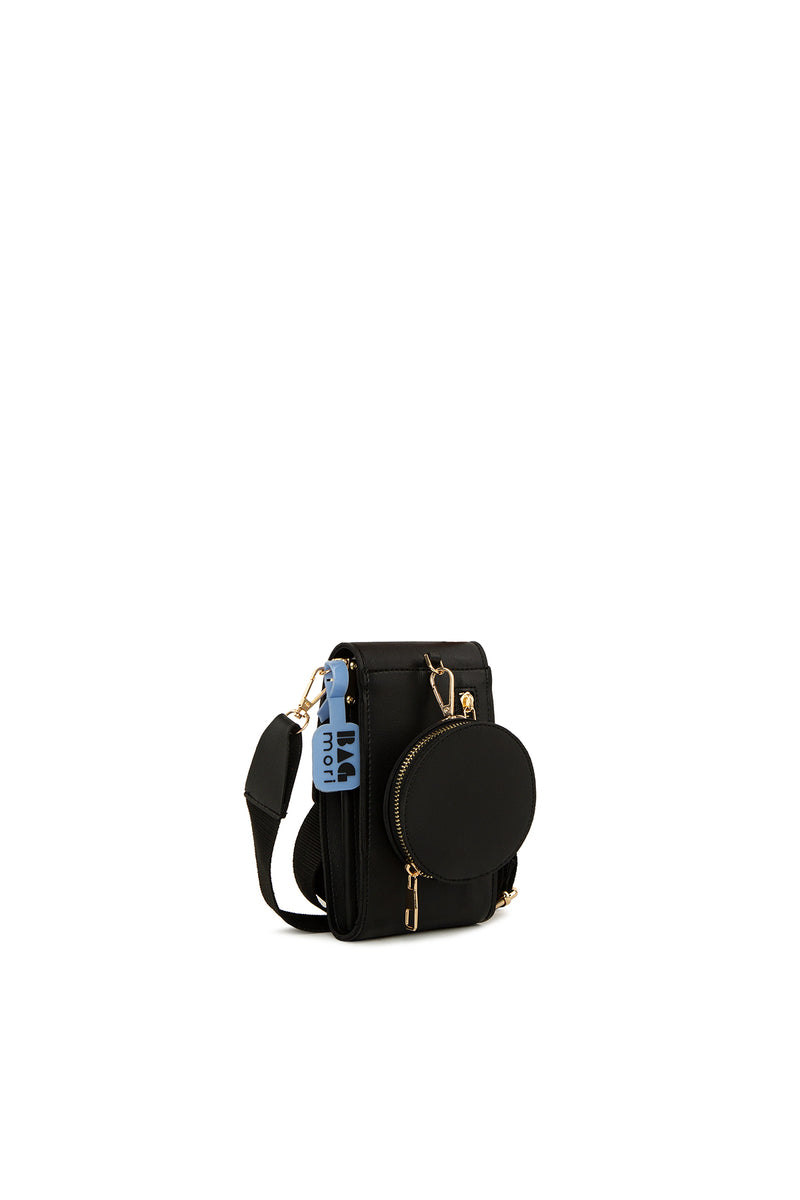 Siyah Üç Bölmeli Cüzdan Detaylı Mini Çanta