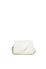 Beyaz Üçgen Nakışlı Kapaklı Mini Çanta