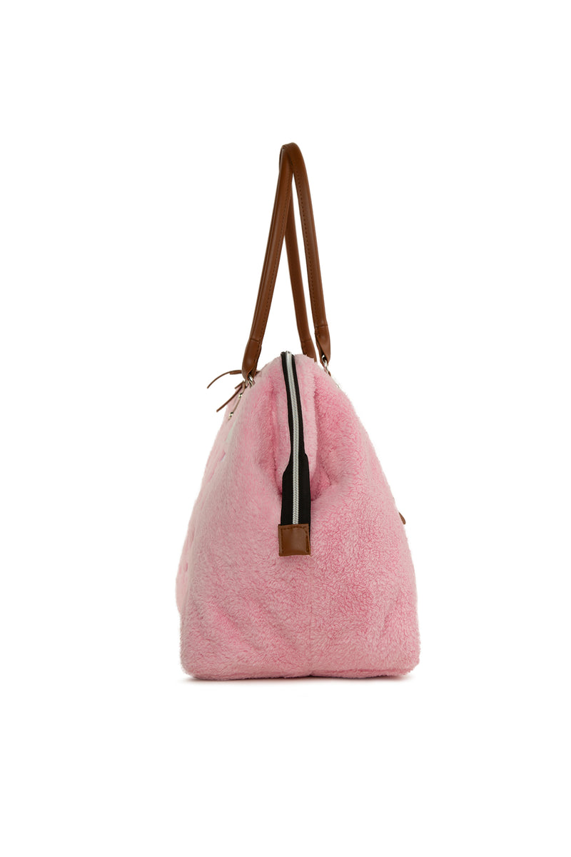 Pembe Baby Bag Nakışlı Peluş Anne Bebek Çantası