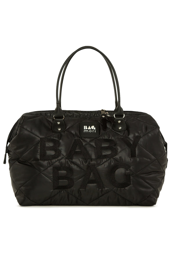 Siyah Baby Bag Nakışlı Puf Şişme Anne Bebek Bakım Çanta