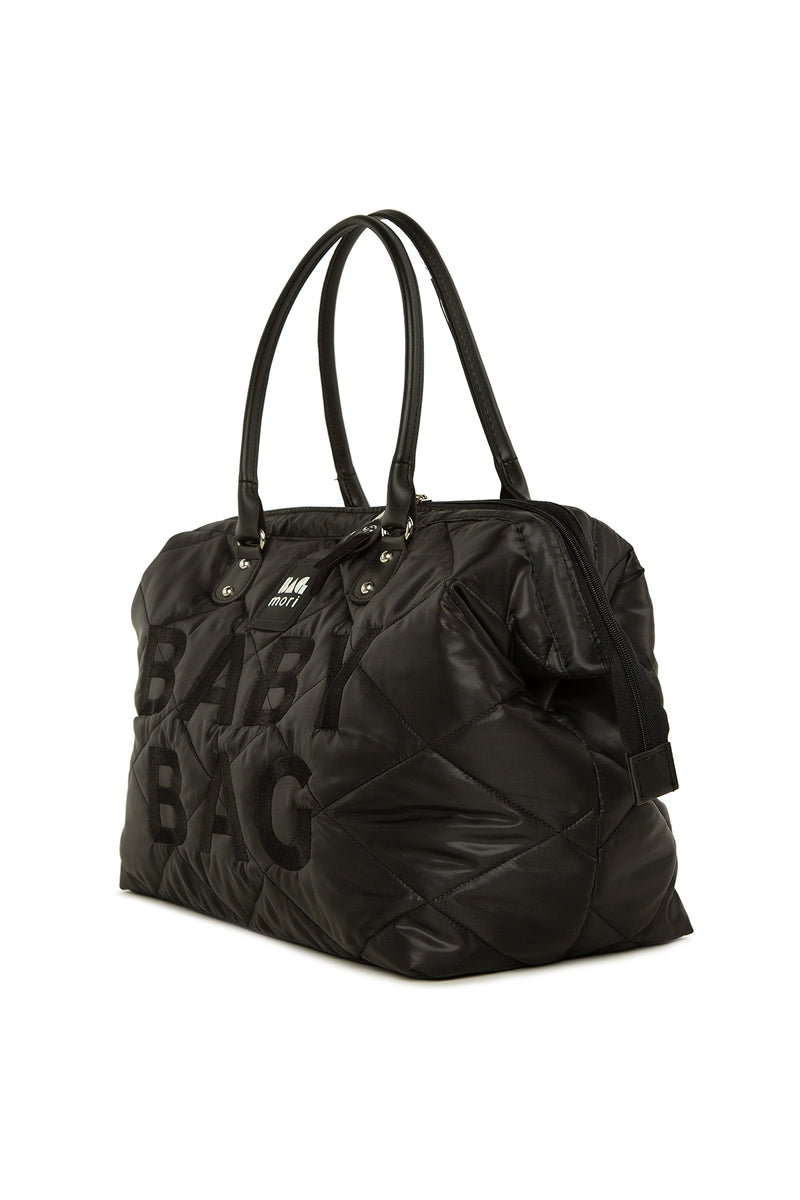 Siyah Baby Bag Nakışlı Puf Şişme Anne Bebek Bakım Çanta